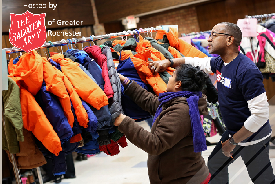 Salvation army volunteers shopping for coats